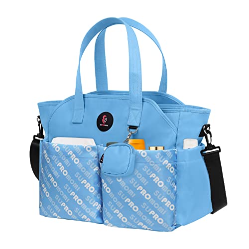 SUPROMOMI Diaper Bag Tote: Large Tote Baby Bag Boy Diaper Bag Stylish Girl Diaper Bag,Shoulder Mommy Bag Can Make Twin Diaper Bag and 2 Kids Diaper Bag Mom Hospital Bag Skyblue