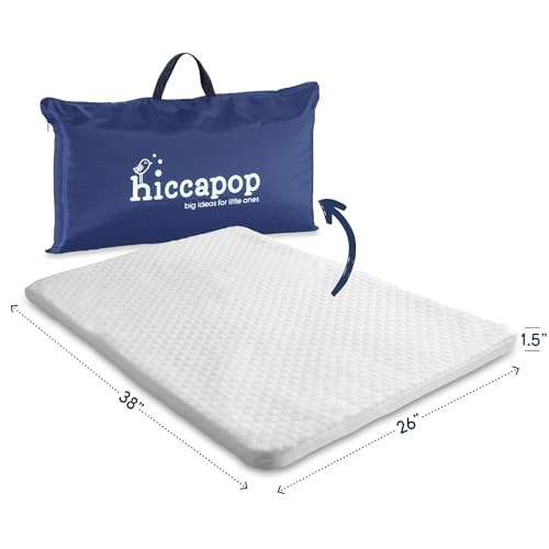 hiccapop Pack and Play Mattress Pad for (38″x26″x1.5″), Playpen Pad, Playard Mattress for Pack and Play, Pack N Play Mattress Topper with Carry Bag and Washable Cover, New 1.5″ Thick