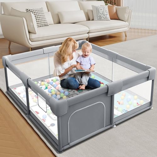 Hiaksedt Baby Playpen with Mat, Small Playpen for Babies and Toddlers, 50 x 50 inch Baby Fence Playards, Play Yard for Infants with Play Mat, Playard with Gate