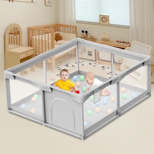 Besuhot Baby Playpen for Toddler, Large Playpen for Babies 50″ × 50″ Baby Fence Playards, Kids Safety Play Pen Area for Indoor & Outdoor (Grey)