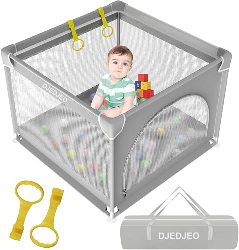 Small Playpen for Babies,36”x36”Portable Playpen for Babies and Toddlers, Safety Play Gate Play Yard, Baby Fence Indoor Outdoor Playard Activity Center with Door and 2 Pull Up Rings