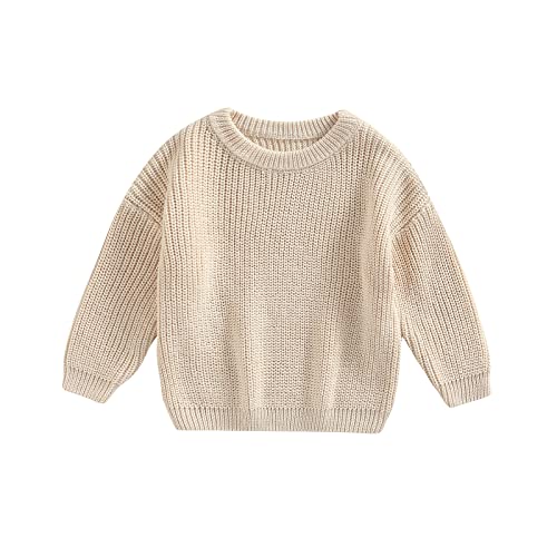 Toddler Baby Girl Boy Knitted Sweater Cardigan Crewneck Long Sleeve Pullover Sweatshirt Top Infant Winter Outfits (Apricot, 9-12 Months)