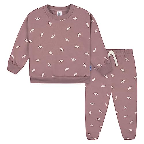 Gerber Baby Girls Toddler 2-Piece Fleece Sweatshirt and Jogger Set, Birds, 3T