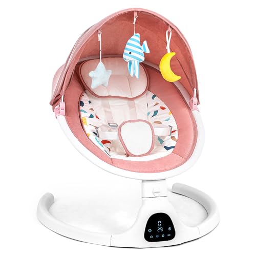 Baby Swing for Infant Baby Swing Portable Infant Swing for Newborns 0-9 Months with Bluetooth Music,Pink Baby Swing 5 Speeds and Remote Control,Pink