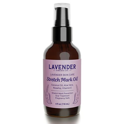 Natural Lavender Body Oil – Skincare with Vitamin E and Rosehip Oil for Stretch Marks, Dark Spots, Scars, Pregnancy Must-Haves. Cream and Oils for Women, Dry Skin | 4oz