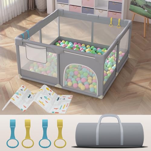 Baby Playard with Mat 50”X50 Toddlers Fence Safety Kids Activity Center Anti-Slip Baby Play Fence No Gaps Breathable Mesh Infant Playpen