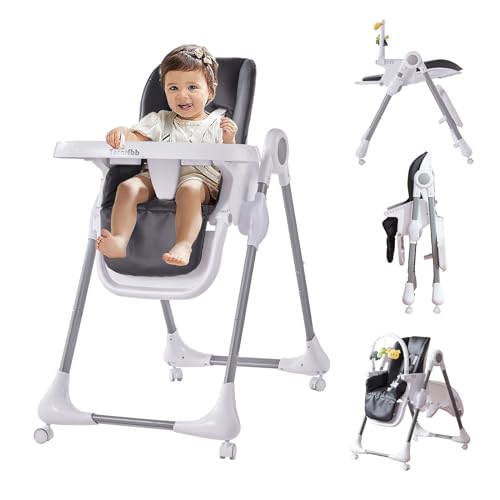 Tecarfbb Baby High Chair 4 in 1, Highchair for Babies & Toddlers with Adjustable Backrest, Footrest, Safety Harness, Removable and Washable Tray, 360° Lockable Wheels, Portable Baby High Chair