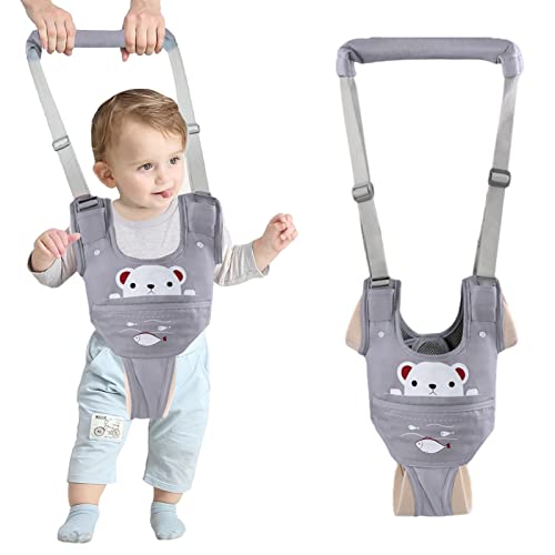 Ocanoiy Baby Walking Harness Handheld Baby Walker Assistant Belt Adjustable Toddler Infant Walker Safety Harnesses Standing Up and Walking Learning Helper with Detachable Crotch for 9-24 Month (Gray)