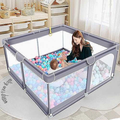 Baby Playpen for Toddler, Large Baby Playard, Indoor & Outdoor Kids Activity Center with Anti-Slip Base, Sturdy Safety Play Yard with Soft Breathable Mesh, Playpen for Babies