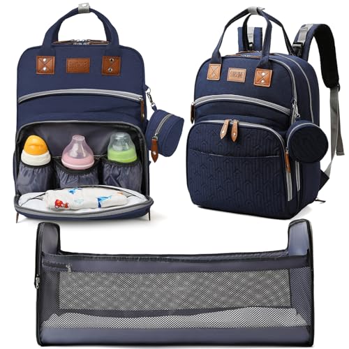 Heegel Baby Diaper Bag Backpack with Changing Station, best baby registry shower gifts, Baby Diaper Bags for Men and Women，Essential Gifts for New Parents of Babies（Dark Blue）