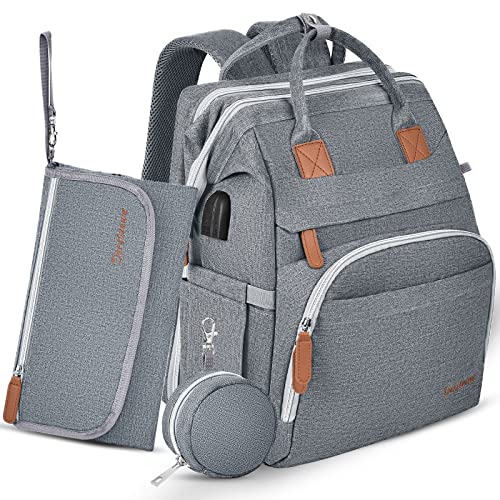 DERSTUEWE Diaper Bag Backpack，Baby Diaper Bags Multi functional Trave diaper backpack Large Capacity, (B.Grey)