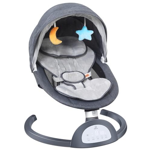 Baby Swing, Bimuva Electric Baby Swing for Infants to Toddler, Bluetooth Baby Rocker with Music Speaker, Protable Bouncer for Baby, 5 Sway Speeds 3 Seat Positions, Remote Control for Indoor, Boy, Girl