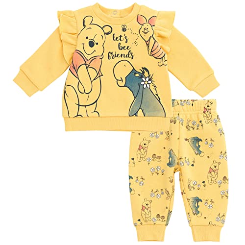 Disney Winnie the Pooh Eeyore Piglet Newborn Baby Girls Fleece Sweatshirt and Pants Set Yellow 6-9 Months