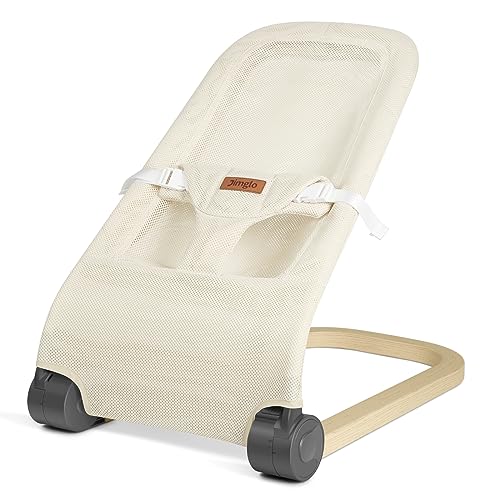 Jimglo Baby Bouncer, Portable Infant Bouncer Seat for Babies, Newborn Bouncy with Mesh, Foldable, Beige