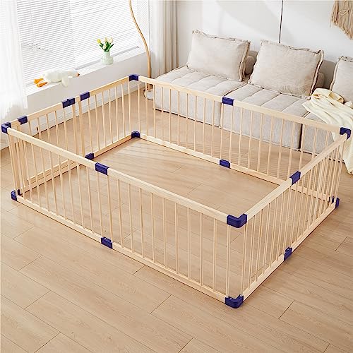 Playpen for Babies Toddlers,Baby Play Fence Yards,Wooden Play Pen,Baby Play Area Indoor,Baby Activity Center with Door Birthday Gift(150x180x61cm)