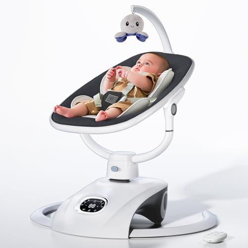 VaVaSoo Baby Swing – Electric Infant Swing for Baby Girl & Boy, 6 Motion Swings Baby Bouncer with Remote, Portable Baby Rocker for Newborn with 5 Speed, 14 Preset Lullabies, Dark Grey