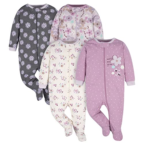 Gerber Baby Girls 4 Pack Sleep ‘N Play Footie Lavender Garden 6-9 Months