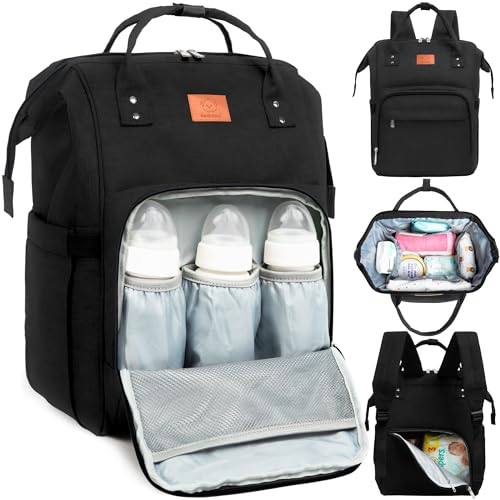 KeaBabies Baby Diaper Bag Backpack – Baby Bag for Boys, Girls, Waterproof Multi Function Baby Backpack, Large Diaper Bags for Baby Girl, Baby Boy, Travel Diaper Bag with Changing Pad (Trendy Black)