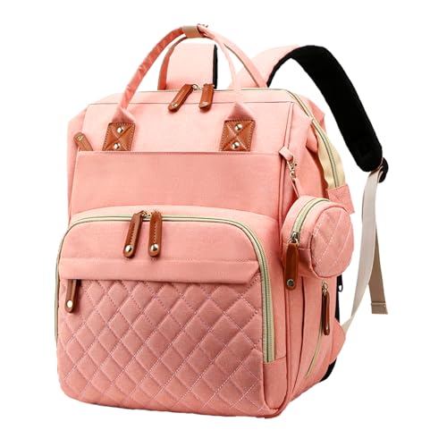 HOXSURY Diaper Bags Baby Backpack With Changing Pad Large Capacity Travel Diaper Bag For Dad Mom Multifunction Foldable Nappy Bags（pink）