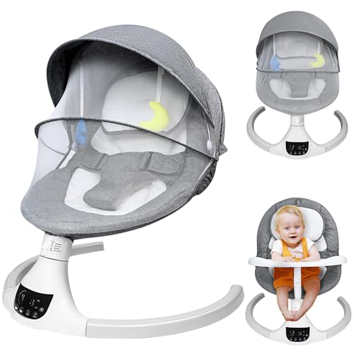 Baby Swing for Infants, Bluetooth Baby Bouncer with Feeding Tray Baby Rocker for Newborn, Remote Control, 3 Seat Positions, 5 Speed, 10 Lullabies, Swings for Babies 0-9 Month, 0-30 lb, USB Plug