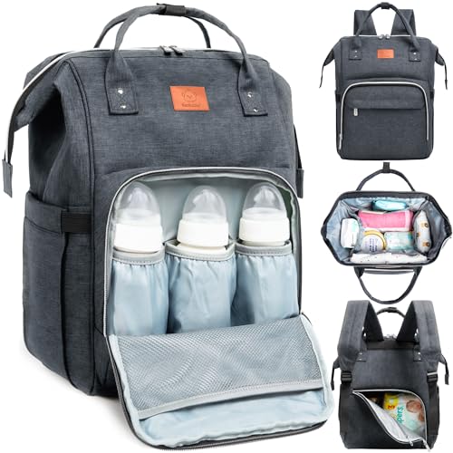 KeaBabies Baby Diaper Bag Backpack – Baby Bag for Boys, Girls, Waterproof Multi Function Baby Backpack, Large Diaper Bags for Baby Girl, Baby Boy, Travel Diaper Bag with Changing Pad (Mystic Gray)