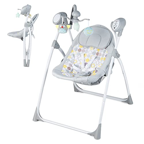 BABY JOY Baby Swings for Infants, Portable Rocker w/ 5 Swing Speeds, 3-Position Adjustable Backrest, 3 Timer Settings, 12 Melodies & 5 Natural Sounds, Electric Compact Swing Chair for Toddlers (Gray)