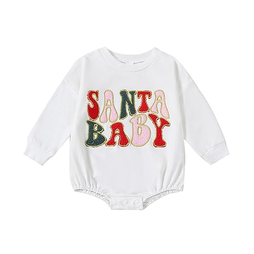 Ayalinggo Baby Girl Boy Christmas Outfit My First Christmas Sweater Sweatshirt Shirt Bubble Romper Onesie Santa Clothes (white santa babe, 12-18 Months)