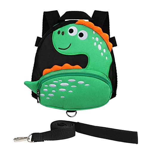 Toddler Harness Leash, 2 in 1 Baby Anti Lost Wrist Link with Cute Backpack, 1.5m Child Safety Harness Tether with Lock, Kids Walking Wristband Assistant Strap for Boys and Girls (Dinosaur Black)