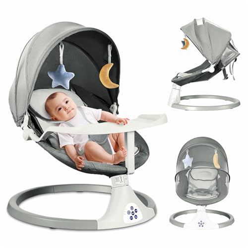 R RUISHENG Baby Swings for Infants, Toddler Baby Swings Chair for Newborn Infants Rocks with Remote Control, Adjustable Portable Infants Swings for Baby 0-12 Months