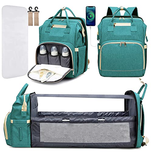 KABAQOO Diaper Bag Backpack, Large Baby Diaper Bags for Boys Girls, Baby Bag with USB Charging Port, Green