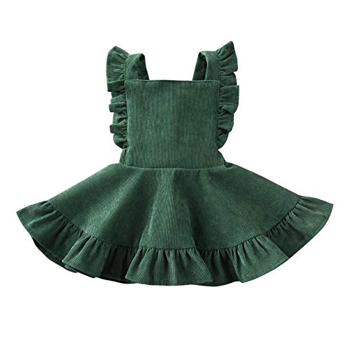 Karuedoo Baby Girls Velvet Suspender Skirt Infant Toddler Ruffled Casual Strap Sundress Summer Outfit Clothes (3-4T, Green 2(Velvet))