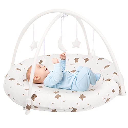 Beright Baby Gym, Baby Play Gym with Movable and Detachable Hoops, Baby Activity Center with Hanging Out Toys in Shape of a Moon and Stars, Perfect Newborn Toys, Bear