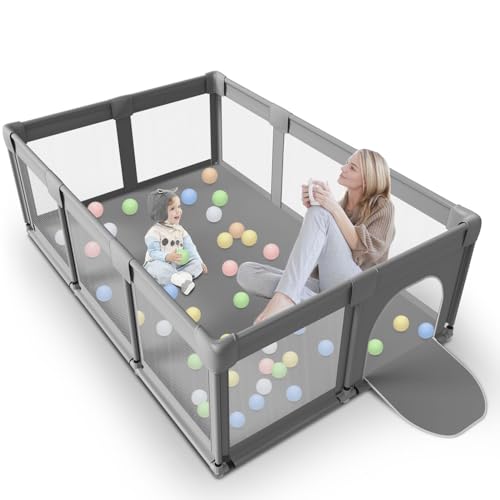 Large Baby Playpen for Toddlers, 74″ ×50″, Large Baby Play Yards Indoor & Outdoor, Sturdy Safety Baby Play Pen with Soft Breathable Mesh, Toddlers Activity Center with Anti-Slip Base