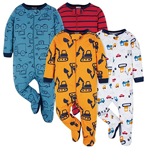 Onesies Brand Baby Boy’s 4-Pack Sleep ‘N Play Footies, Truck, 6-9 Months