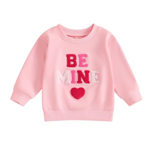 FIOMVA Toddler Baby Girl Valentines Day Outfits 0 3 6 9 12 18 24Months 2t 3t 4t Sweatshirt Sweater Top Shirt Spring Clothes (Valentine/Pink Red BE MINE, 12-18 Months)