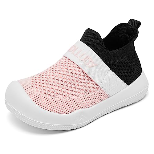 Baby Girls Walking Shoes Infant Lightweight First Walker Shoes Breathable Non-Slip Mesh Soft Sole Sneakers Black Pink Size 6-12 Months Infant