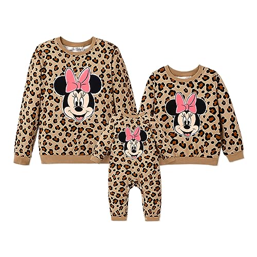 Disney Mickey and Friends Mommy and Me Matching Outfits Leopard Long Sleeves Shirt Sweatshirt Tops, Baby Girls, 9-12 Months