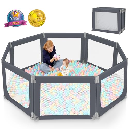 Baby Playpen, Kidirect Foldable Playpen Large Play Center Yards Play Pens for Babies, Shape & Size Adjustable Portable Infant Playpen Baby Fence Play Yard Safety Toddler Playpen(Deep Grey,71″×69″)
