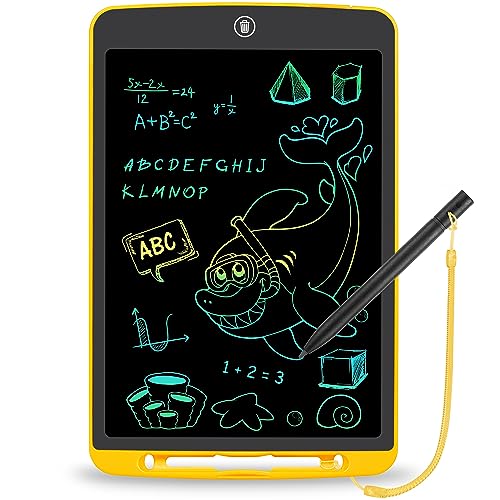 LCD Writing Tablet for Kids,12 Inch Colorful Educational Drawing Tablet, Erasable Reusable Electronic Writing Board, Toddler Doodle Board, Learning Toy Gift for Boys Girls Ages 3-8 (Yellow)