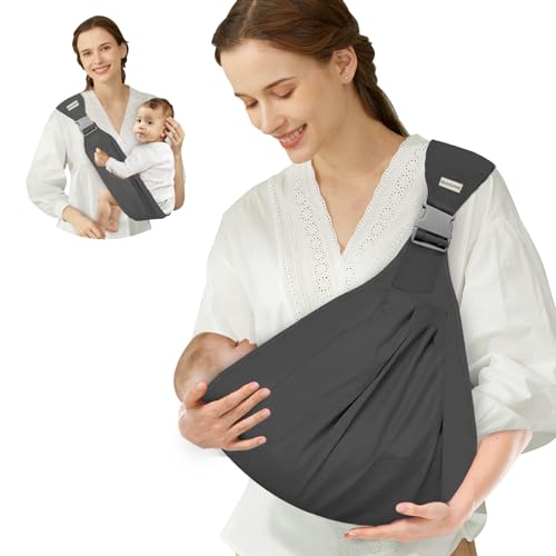 Adjustable Baby Carrier for Newborn, Lightweight Baby Carrier, One Shoulder Baby Carrier for Toddler Up to 45lbs (Dark Grey)
