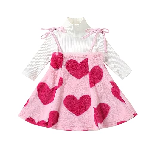 VSQWLZT Kids Toddler Baby Girl Valentine’s Day Outfits Lace Long Sleeve Shirts Heart Sweatshirt with Red Skirt 2Pcs (Pink, 12-18 Months)