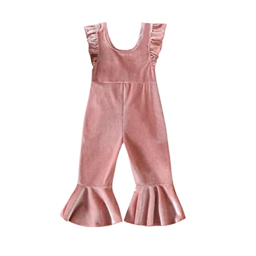 YOKJZJD Infant Toddler Baby Girl Velvet Romper Jumpsuit Overalls Bell Bottom Pants Fall Suspender Leggings Christmas Outfits (A-Pink, 12-18 Months)