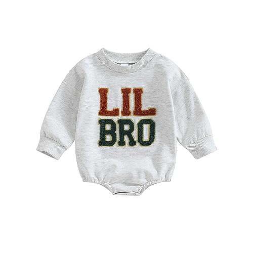 Infant Baby Boy Fall Outfit Sweatshirt Romper Letter Embroidery Jumpsuit Big Lil Bro Matching Newborn Winter Clothes