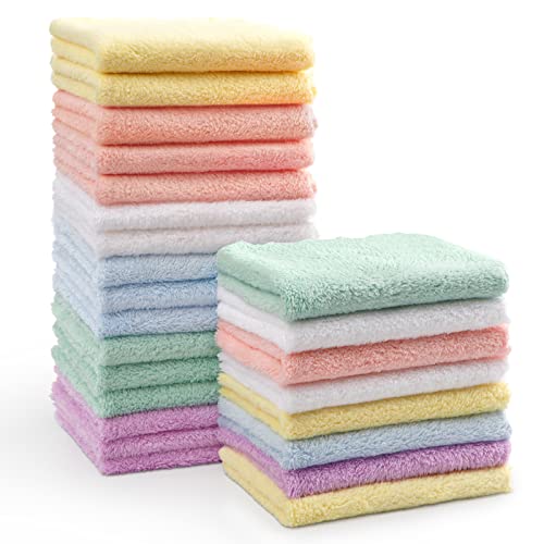 HOMEXCEL Baby Washcloths 24 Pack-Microfiber Coral Fleece Baby Bath Face Towel 7×9 Inch Extra Absorbent and Soft Burp Cloth and Wash Cloths for Newborn-Infants and Toddlers-Gentle On Sensitive Skin