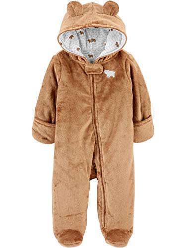 Simple Joys by Carter’s Baby Fleece Footed Jumpsuit Pram, Brown Bear, 0-3 Months