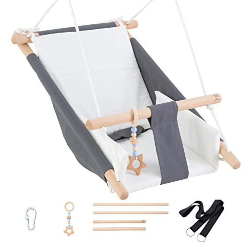 Troispot Comfortable Baby Swing Bed, Secure Canvas and Wooden Hanging Swing Chair for Baby, Infant, Toddler, Kids Toys, Indoor Outdoor Hammock for Indoor Playground, Tree Swings or Backyard, D2