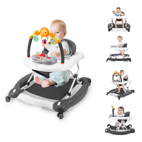 Boyro Baby Baby Walker, 5-in-1 Baby Walkers for Boys and Girls 6-12 Months with Bouncer, Removable Footrest, Feeding Tray & Music, Foldable & Adjustable Activity Walker for 6-18 Months Toddler Infant