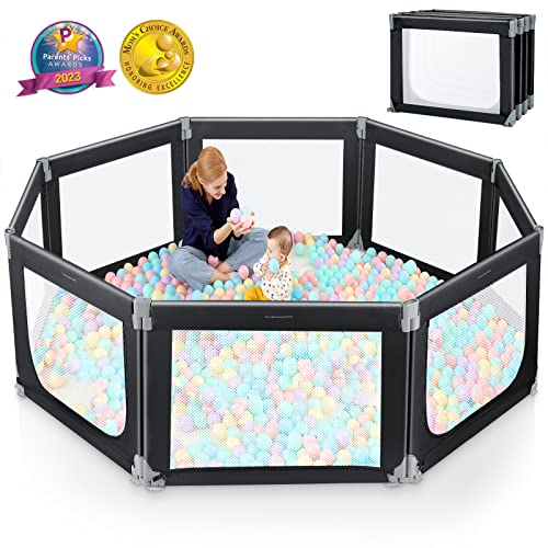 Baby Playpen, Kidirect Foldable Playpen Large Baby Playard Lightweight, Shape & Size Adjustable, Indoor & Outdoor Portable Play Yard for Babies and Toddlers Easy Fold (Black,71″×69″)