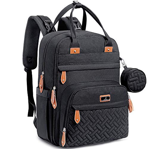 BabbleRoo Diaper Bag Backpack – Tote – Multi function Waterproof Diaper Bag, Travel Essentials Baby Bag with Changing Pad, Stroller Straps & Pacifier Case – Unisex, Black