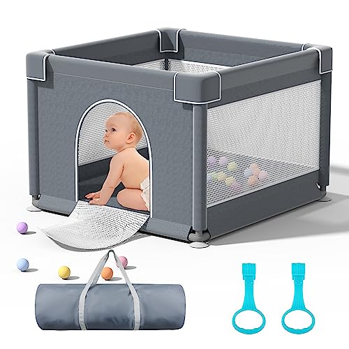 36″ x 36″ Baby Playpen with Gate, LUTIKIANG Safety Play Yard for Babies and Toddlers, Sturdy Baby Fence Area, Ideal for Apartments, Lightweight Portable Play Pen with Anti-Slip Suckers